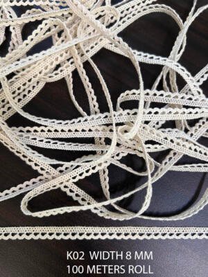 K02 small kingri crochet lace 8 mm width 100 meter roll