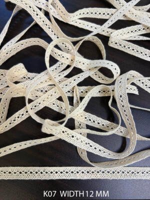 K07 narrow cotton crochet lace 12 mm width with delicate openwork pattern