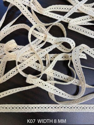 K07 narrow cotton crochet lace 8 mm width with delicate openwork pattern