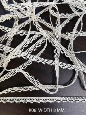 K08 fine edging crochet dyeable white lace 8 mm width