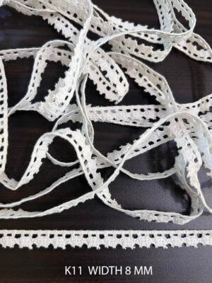 K11 Fine Cotton White Crochet Picot Lace 8mm Dyeable Narrow Cotton Lace Trim