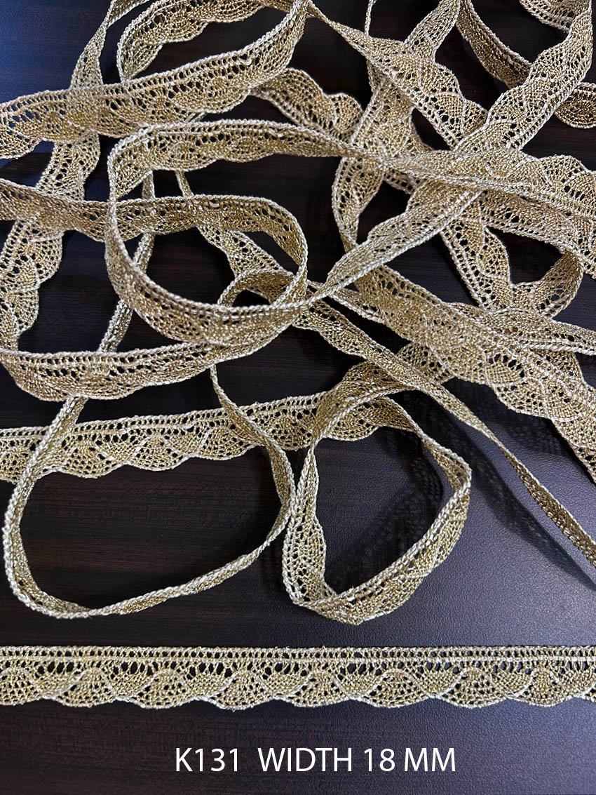 K131 Gold Lurex Crochet Lace 18 MM