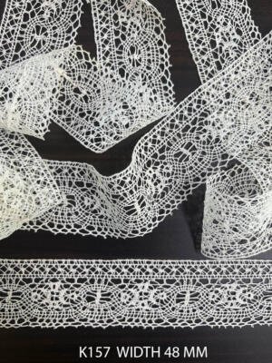 K157 Fine Cotton Crochet Lace 48mm White Dyeable Wide Decorative Cotton Lace