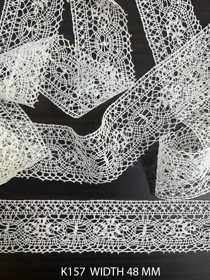 K157 Fine Cotton Crochet Lace 48mm White Dyeable Wide Decorative Cotton Lace