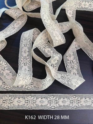K162 Fine Cotton Crochet Lace 28mm White Dyeable Floral Decorative Cotton Lace Trim