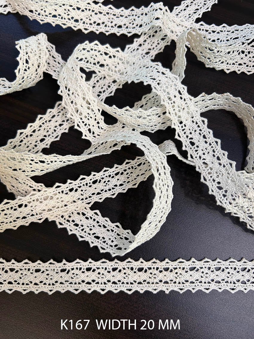 K167 diamond edge crochet lace 20 mm width with geometric openwork pattern