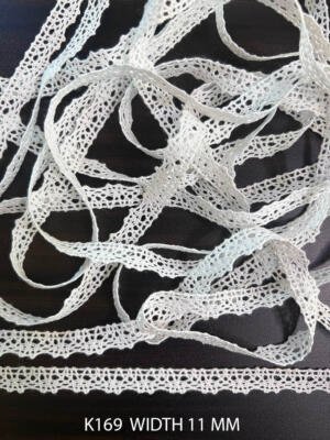 K169 Fine Cotton Crochet Edging Lace 11mm White Dyeable Decorative Cotton Lace Trim