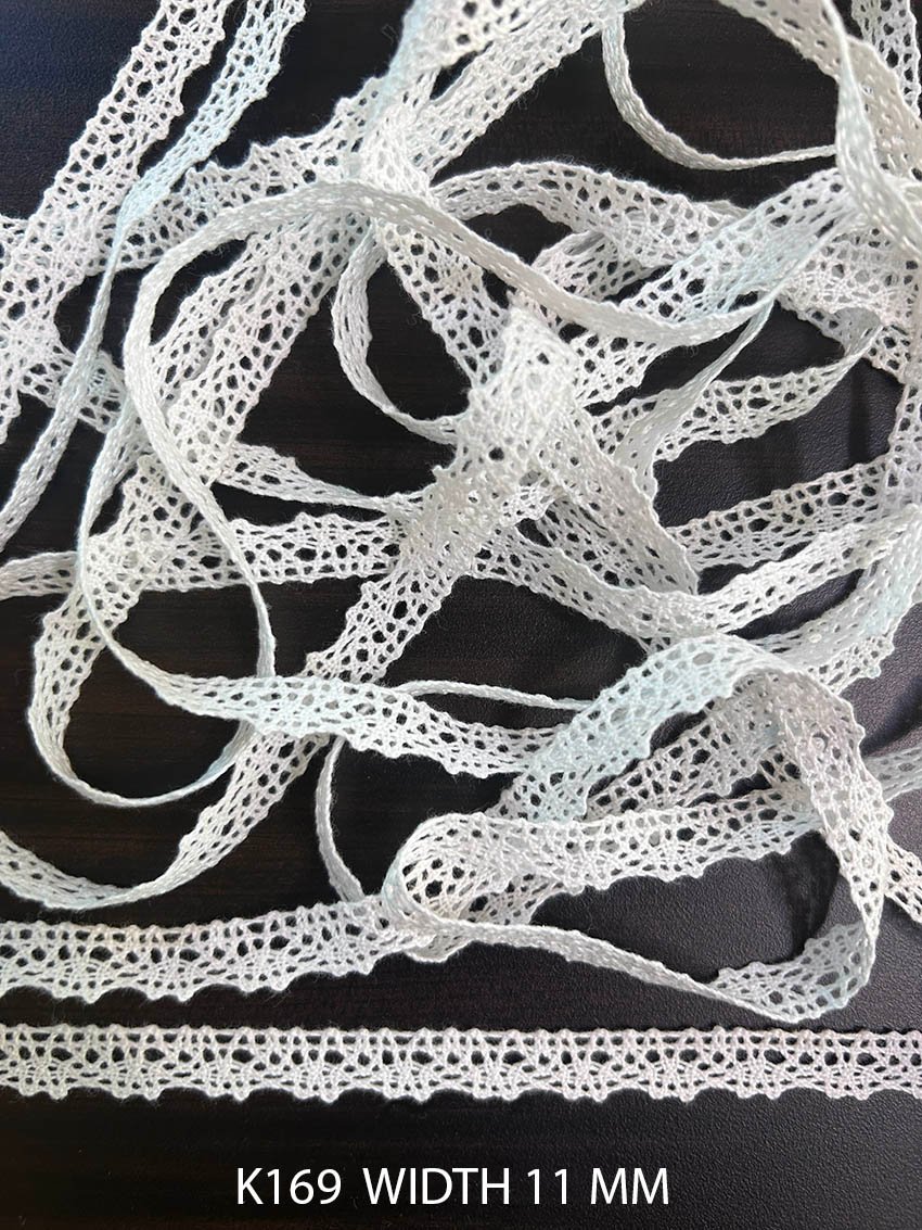 K169 Fine Cotton Crochet Edging Lace 11mm White Dyeable Decorative Cotton Lace Trim