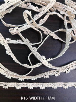 K16 Fine Cotton Picot Crochet Lace 11mm Griege Dyeable Decorative Cotton Lace Trim