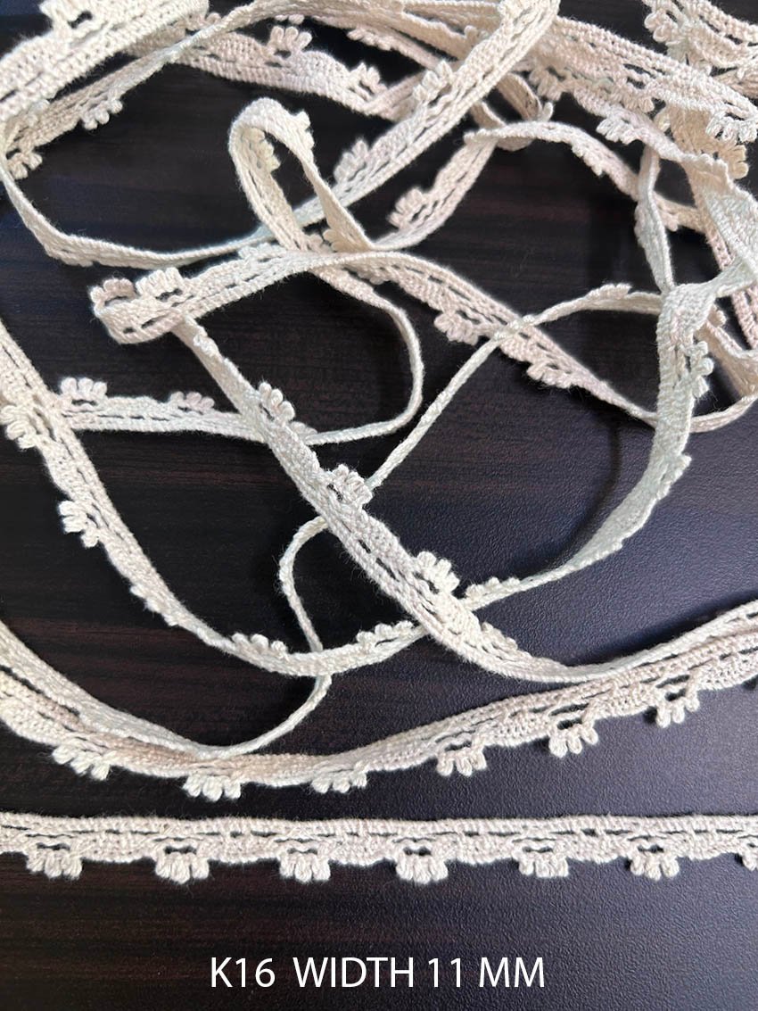 K16 Fine Cotton Picot Crochet Lace 11mm Griege Dyeable Decorative Cotton Lace Trim