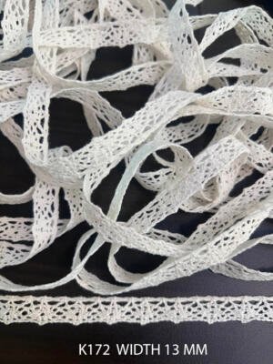 K172 Fine Cotton Crochet Designer Lace 13mm White Dyeable Decorative Trim