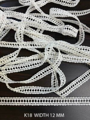 K18 white crochet lace 12 mm width with openwork ladder pattern