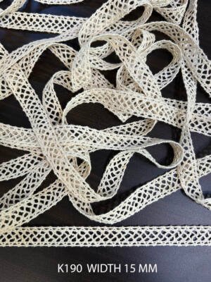K190 cross ladder crochet lace cotton griege dyeable 15 mm width
