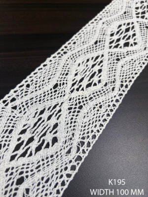 K195 White Fine Crochet Lace 100 MM | Wide Geometric Openwork Trim
