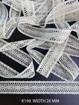 K198 Fine Cotton Crochet Lace 26mm White Dyeable Decorative Trim for Garments