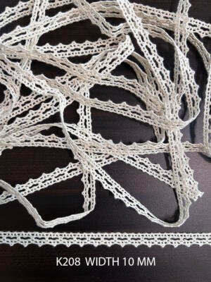 K208 Greige Cotton Crochet Picot Edge Lace 10 MM