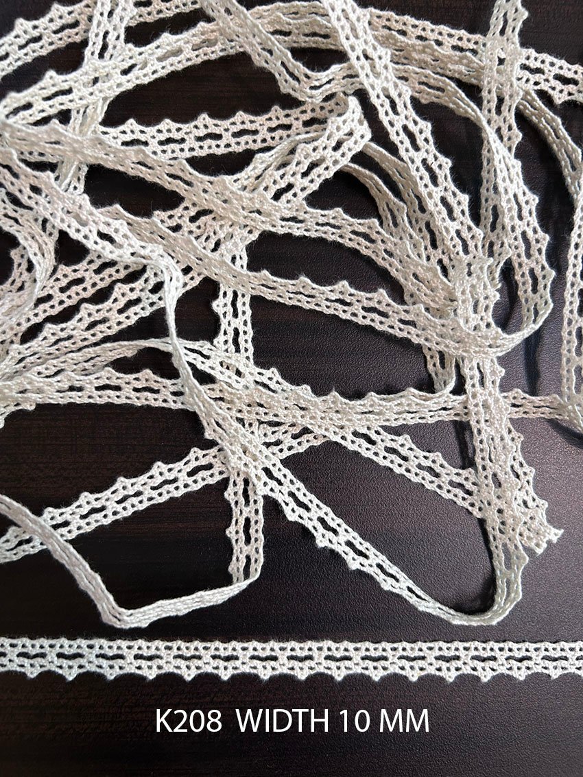 K208 Greige Cotton Crochet Picot Edge Lace 10 MM