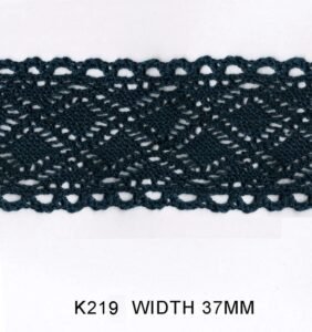 K219A2 – Yarn Dyed Crochet Laces – COTTON BLUE WIDTH 37 MM ALL PRICES IN METERS EXPORT QUALITY