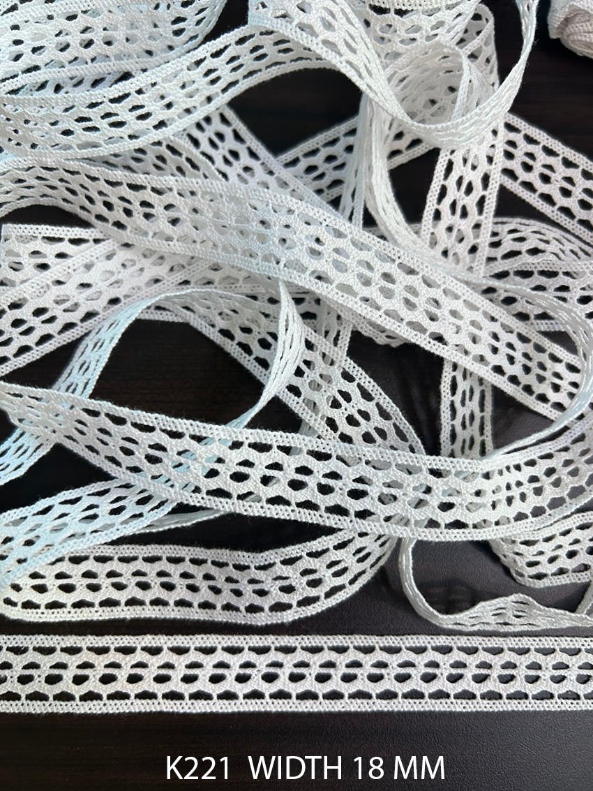 K221 white crochet insert lace dyeable 16 mm width