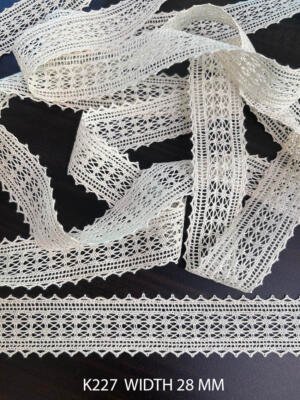 K227 Fine Cotton Crochet Lace 28mm Griege Dyeable Decorative Garment Lace Trim