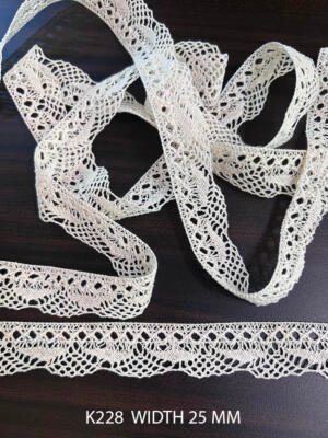 K228 Fine Cotton Crochet Lace 25mm White Dyeable Decorative Cotton Lace Trim