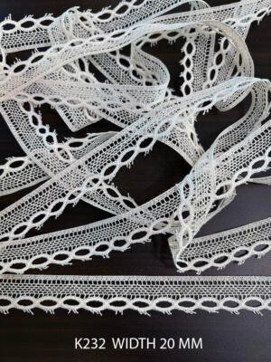 K232 white fine crochet lace 20 mm width