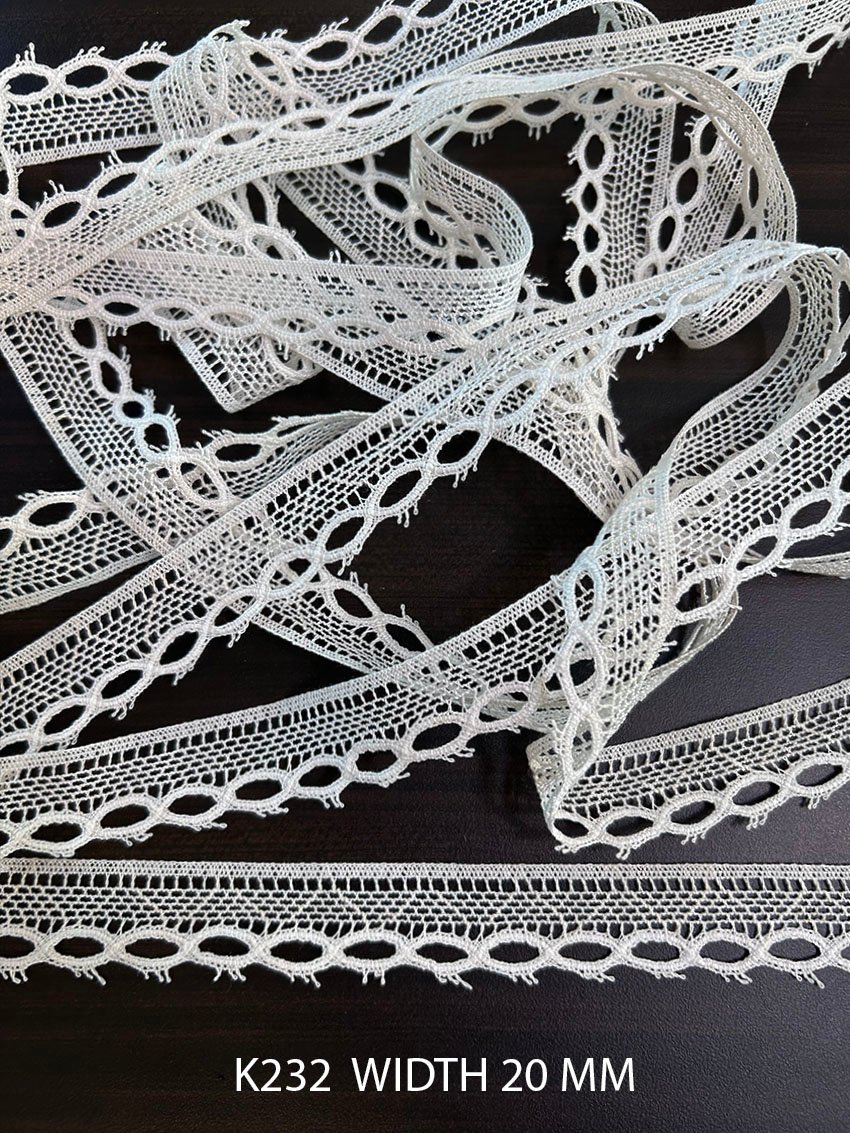 K232 white fine crochet lace 20 mm width