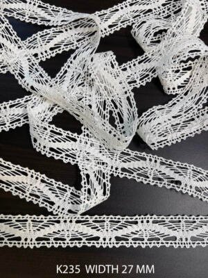 K235 classy white crochet lace 27 mm width with elegant openwork pattern