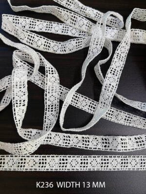 K236 Fine Cotton White Crochet Lace 13mm Geometric Dyeable Cotton Lace Trim