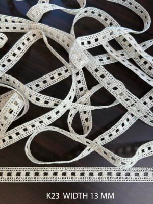 K23 Cotton Crochet Ribbon Pass Ladder Lace 13mm White Dyeable Decorative Trim