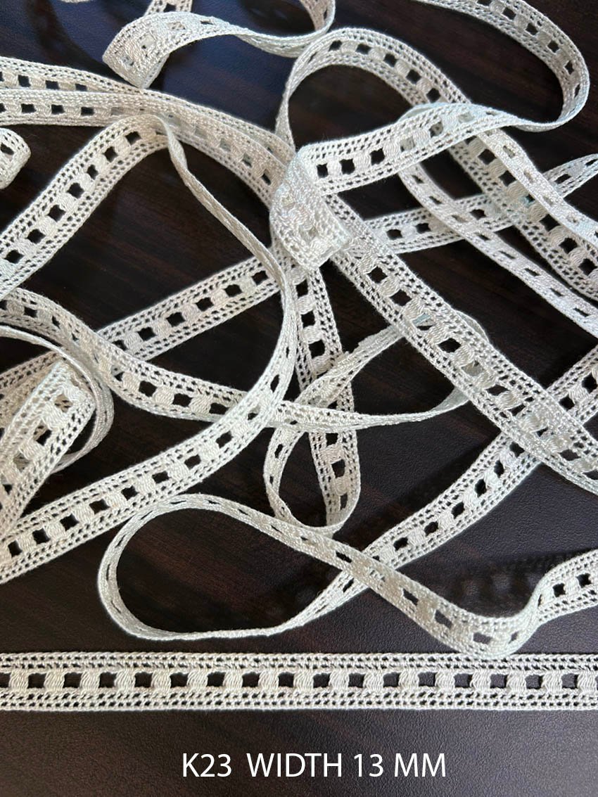 K23 Cotton Crochet Ribbon Pass Ladder Lace 13mm White Dyeable Decorative Trim
