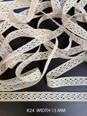 K24 floral geometric crochet lace 15 mm width with openwork pattern