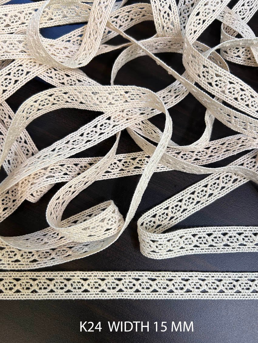 K24 floral geometric crochet lace 15 mm width with openwork pattern