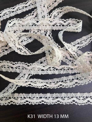 K31 Fine Cotton Crochet Edging Lace 13mm White Dyeable Decorative Trim