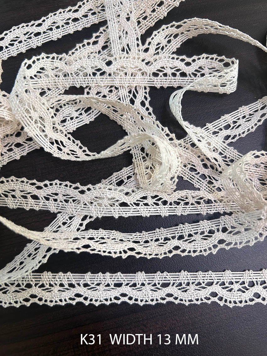 K31 Fine Cotton Crochet Edging Lace 13mm White Dyeable Decorative Trim