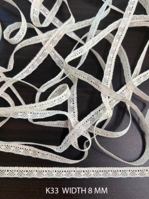 K33 Super Fine Cotton Crochet Lace 8mm White Dyeable Decorative Cotton Lace Trim