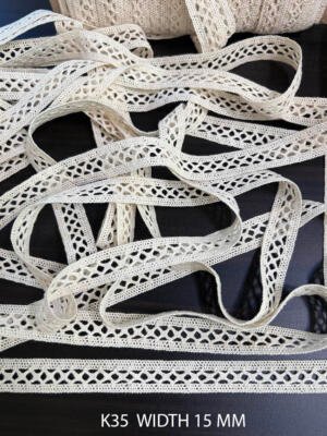 K35 cotton crochet lace 15 mm width with geometric openwork pattern
