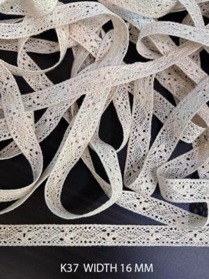 K37 cotton crochet lace griege dyeable 16 mm width