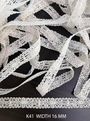 K41 white cotton crochet straight insert lace 16 mm width