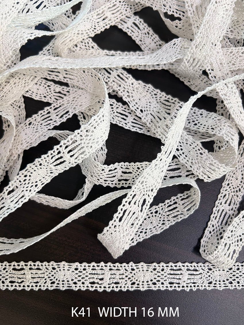 K41 white cotton crochet straight insert lace 16 mm width