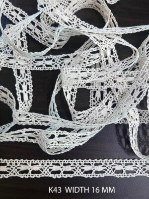 K43 Fine Cotton Crochet Lace 16mm White Dyeable Decorative Trim