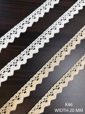 K46 triangle pattern garment edge crochet lace 20 mm in griege and white