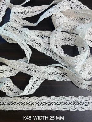 K48 Fine Cotton Crochet Lace 25mm White Dyeable Decorative Cotton Lace Trim