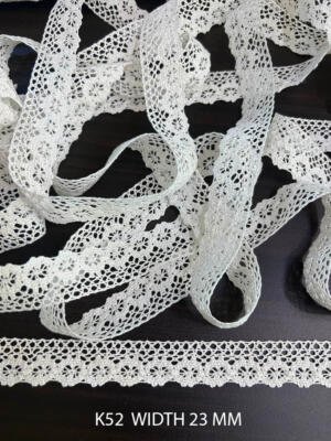 K52 white crochet lace 23 mm width with floral openwork design