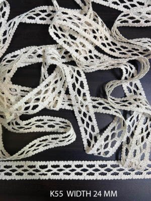 K55 cross jointer crochet cotton lace 24 mm with interlinked open lattice pattern