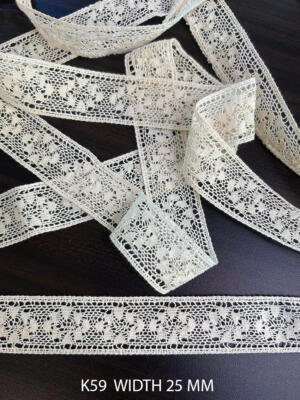 K59 Fine Cotton Crochet Griege Lace 25mm Vintage Floral Dyeable Cotton Lace Trim