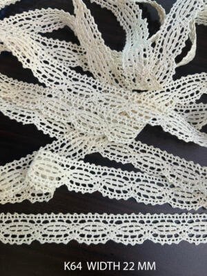 K64 cotton crochet lace 22 mm width with oval openwork pattern