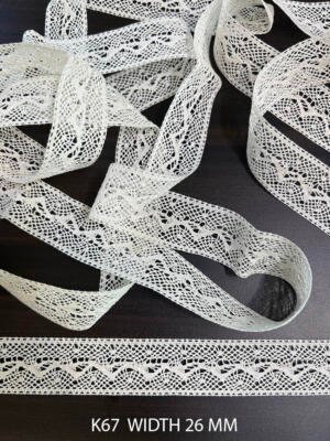 K67 Fine Cotton Crochet Lace 26mm White Dyeable Decorative Cotton Lace Trim