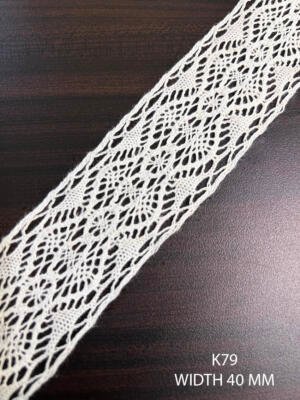 K79 white fine crochet lace 40 mm with radiating floral medallion openwork pattern