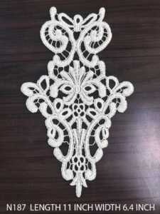 N187 cotton neck patch lace – dyeable export-quality design for ethnic and couture garments